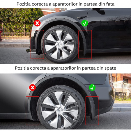 Set 4 aparatori noroi pentru Tesla Model Y, clipsuri pentru instalare incluse, fata si spate, din plastic, BRAGUS®, negre [3]