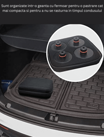 Set 4 pucuri din cauciuc compatibile Tesla Model 3/Y/S/X, pentru ridicarea masinii pe cric sau elevator, cu inel din plastic pentru sustinere, geanta pentru depozitare inclusa, BRAGUS®, negre [3]