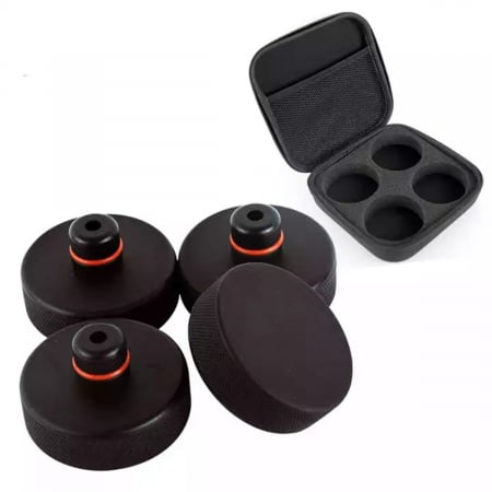 Tesla Model 3 Highland - Set 4 pucuri din cauciuc compatibile Tesla Model 3/Y/S/X, pentru ridicarea masinii pe cric sau elevator, cu inel din plastic pentru sustinere, geanta pentru depozitare inclusa, BRAGUS®, negre
