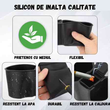 Suport auto pentru pahare, din silicon, cu depozitare incorporata, compatibil cu Tesla Model 3 2021-2023, Tesla Model Y 2021-2024, detasabil, BRAGUS®, negru [3]