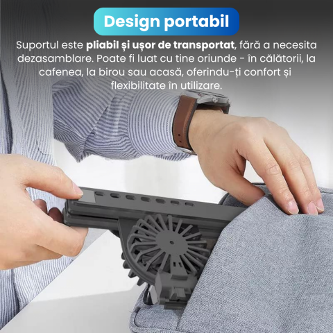 Suport pliabil pentru laptop, C9 Pro, BRAGUS, ventilatoare duble, 2 viteze, iluminare RBG, compatibil cu laptopuri pana la 17 inch, 7 niveluri de reglare, protectie anti-zgarieturi, pliabil [2]