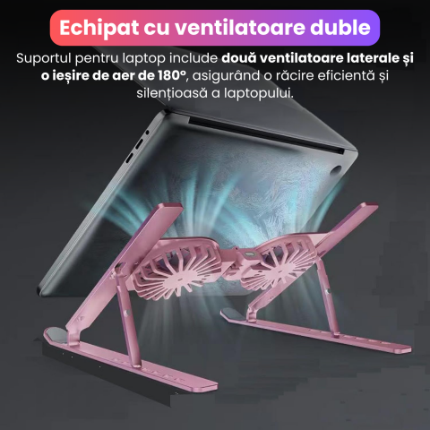 Suport pliabil pentru laptop, C9 Pro, BRAGUS, ventilatoare duble, 2 viteze, iluminare RBG, compatibil cu laptopuri pana la 17 inch, 7 niveluri de reglare, protectie anti-zgarieturi, pliabil [4]