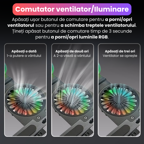 Suport pliabil pentru laptop, C9 Pro, BRAGUS, ventilatoare duble, 2 viteze, iluminare RBG, compatibil cu laptopuri pana la 17 inch, 7 niveluri de reglare, protectie anti-zgarieturi, pliabil [5]
