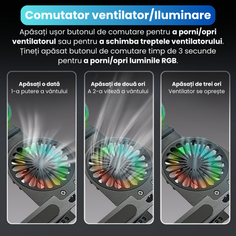 Suport pliabil pentru laptop, C9 Pro, BRAGUS, ventilatoare duble, 2 viteze, iluminare RBG, compatibil cu laptopuri pana la 17 inch, 7 niveluri de reglare, protectie anti-zgarieturi, pliabil [5]