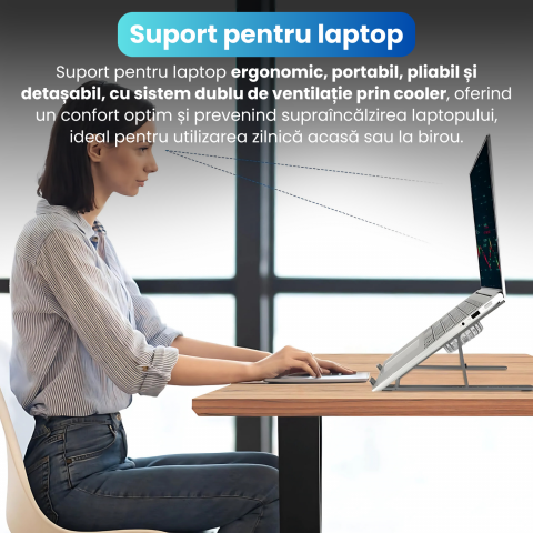 Suport pliabil pentru laptop, C9 Pro, BRAGUS, ventilatoare duble, 2 viteze, iluminare RBG, compatibil cu laptopuri pana la 17 inch, 7 niveluri de reglare, protectie anti-zgarieturi, pliabil [1]