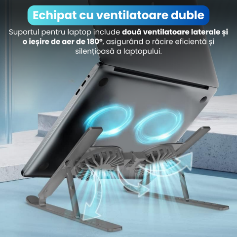 Suport pliabil pentru laptop, C9 Pro, BRAGUS, ventilatoare duble, 2 viteze, iluminare RBG, compatibil cu laptopuri pana la 17 inch, 7 niveluri de reglare, protectie anti-zgarieturi, pliabil [4]