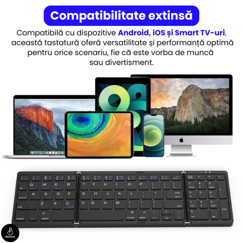 Tastatura Pliabila Ultra Subtire, Bluetooth 5.0, Reincarcabila USB, 140mAh, Autonomie 100h, Pliabila in 3 sectiuni, 3 Conectari Simultane, Wireless, Compatibila cu Android, iOS, Smart TV, PC, 200g [10]