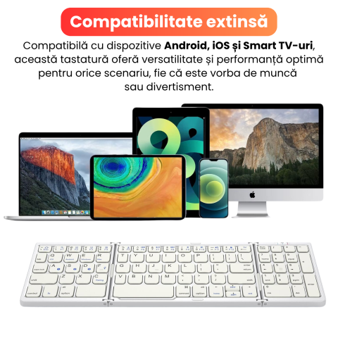 Tastatura Pliabila Ultra Subtire, Bluetooth 5.0, Reincarcabila USB, 140mAh, Autonomie 100h, Pliabila in 3 sectiuni, 3 Conectari Simultane, Wireless, Compatibila cu Android, iOS, Smart TV, PC, 200g [9]