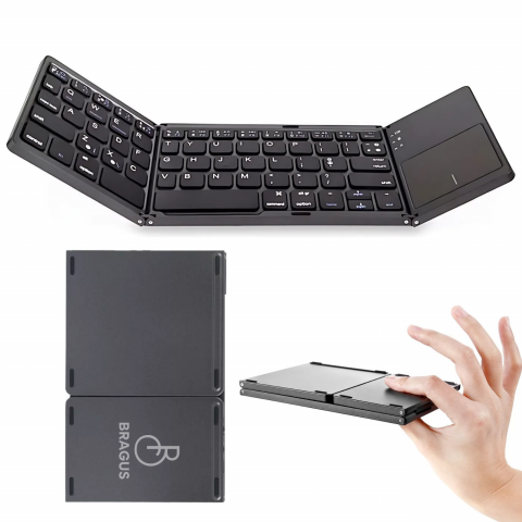 Accesorii IT & C - Tastatura Wireless Pliabila, Ultra Subtire, Portabila, Reincarcabila USB-C, Touch Pad cu 2 click- uri, Pliabila in 3 sectiuni, Bluetooth 5.0, Compatibila Android, iOS, Smart TV, Tableta, PC, 200g