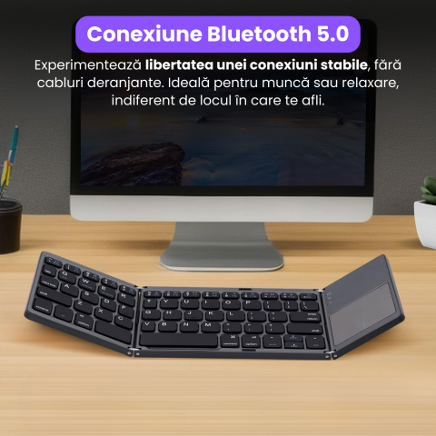 Tastatura Wireless Pliabila, Ultra Subtire, Portabila, Reincarcabila USB-C, Touch Pad cu 2 click- uri, Pliabila in 3 sectiuni, Bluetooth 5.0, Compatibila Android, iOS, Smart TV, Tableta, PC, 200g [3]