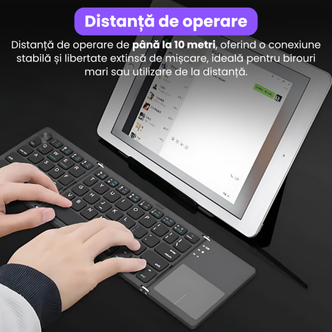 Tastatura Wireless Pliabila, Ultra Subtire, Portabila, Reincarcabila USB-C, Touch Pad cu 2 click- uri, Pliabila in 3 sectiuni, Bluetooth 5.0, Compatibila Android, iOS, Smart TV, Tableta, PC, 200g [5]