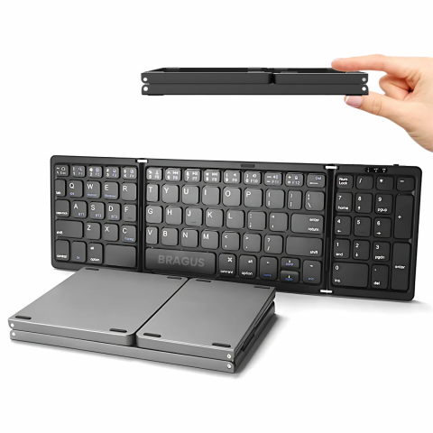 Accesorii IT & C - Tastatura Pliabila Ultra Subtire, Bluetooth 5.0, Reincarcabila USB, 140mAh, Autonomie 100h, Pliabila in 3 sectiuni, 3 Conectari Simultane, Wireless, Compatibila cu Android, iOS, Smart TV, PC, 200g