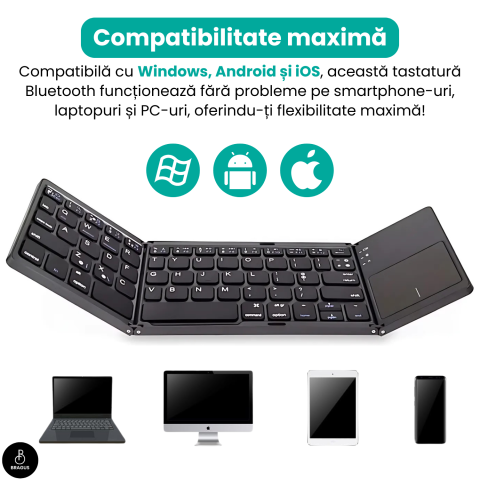 Tastatura Wireless Pliabila, Ultra Subtire, Portabila, Reincarcabila USB-C, Touch Pad cu 2 click- uri, Pliabila in 3 sectiuni, Bluetooth 5.0, Compatibila Android, iOS, Smart TV, Tableta, PC, 200g [9]