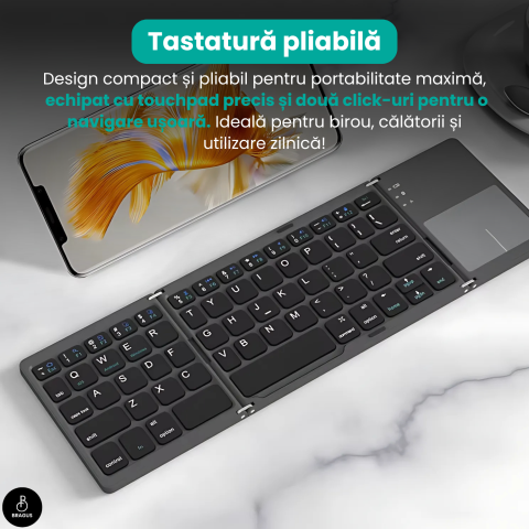 Tastatura Wireless Pliabila, Ultra Subtire, Portabila, Reincarcabila USB-C, Touch Pad cu 2 click- uri, Pliabila in 3 sectiuni, Bluetooth 5.0, Compatibila Android, iOS, Smart TV, Tableta, PC, 200g [8]