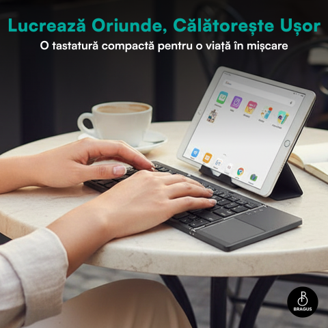 Tastatura Wireless Pliabila, Ultra Subtire, Portabila, Reincarcabila USB-C, Touch Pad cu 2 click- uri, Pliabila in 3 sectiuni, Bluetooth 5.0, Compatibila Android, iOS, Smart TV, Tableta, PC, 200g [7]