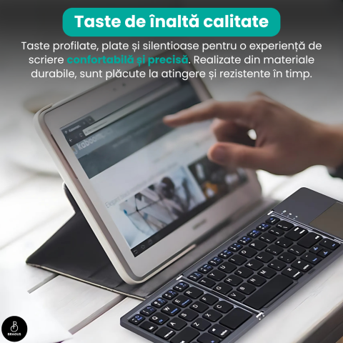 Tastatura Wireless Pliabila, Ultra Subtire, Portabila, Reincarcabila USB-C, Touch Pad cu 2 click- uri, Pliabila in 3 sectiuni, Bluetooth 5.0, Compatibila Android, iOS, Smart TV, Tableta, PC, 200g [11]