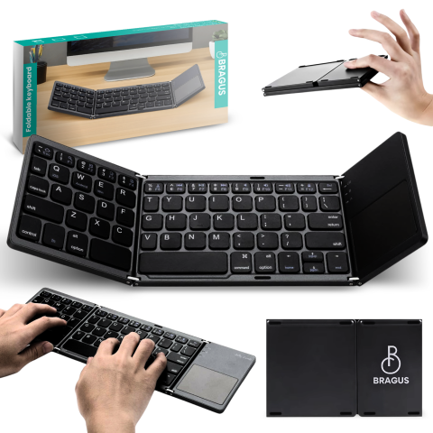 Tastaturi - Tastatura Wireless Pliabila, Ultra Subtire, Portabila, Reincarcabila USB-C, Touch Pad cu 2 click- uri, Pliabila in 3 sectiuni, Bluetooth 5.0, Compatibila Android, iOS, Smart TV, Tableta, PC, 200g