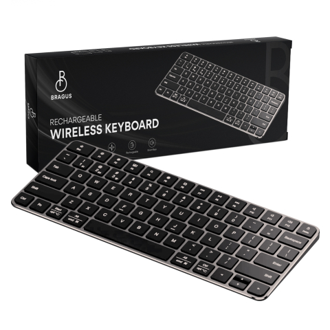 Accesorii IT & C - Tastatura Wireless Reincarcabila, BRAGUS, Bluetooth 5.1, USB, 500mAh, Ultra Subtire, Aluminiu, Conectare Simultana pe 3 Dispozitive, Compatibila PC, Windows, Mac, iOS, Android, Type-C, 230g