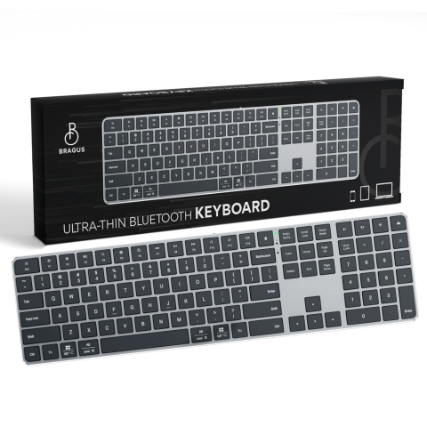 Accesorii IT & C - Tastatura Wireless Reincarcabila, Bluetooth 5.2, 500mAh, Ultra Subtire, Aluminiu, Click Scissor Switch, Conectare pe 3 Dispozitive, Compatibila PC, Windows, Mac, iOS, Android, Type- C, 495g