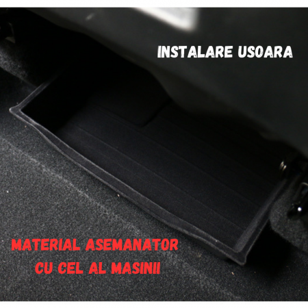 Tavita auto pentru depozitare BRAGUS®, compatibila cu Tesla Model Y 2021-2024, montare sub scaun, din plastic acoperit cu catifea, neagra [2]