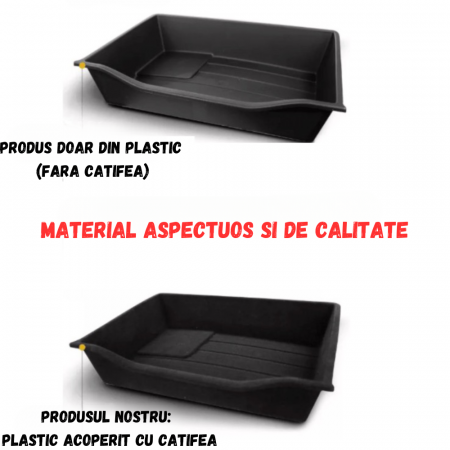 Tavita auto pentru depozitare BRAGUS®, compatibila cu Tesla Model Y 2021-2024, montare sub scaun, din plastic acoperit cu catifea, neagra [4]