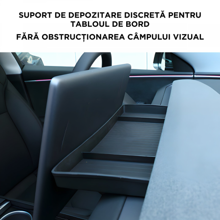 Tavita pentru depozitare compatibila cu Tesla Model 3 Highland, montare in spatele tabletei. compartimentata, BRAGUS®, din plastic, neagra [4]