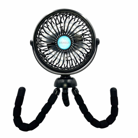 Home & Deco - Ventilator Portabil, Trepied Flexibil si Detasabil, Baterie 2600mAh, Autonomie 10h, Reincarcabil USB, 3 Trepte, Rotire 360, Silentios, Ventilator Mobil Birou, Calatorie, Camping, Masina, Casa, Negru