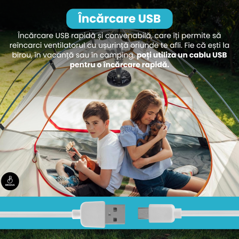 Ventilator Portabil, Trepied Flexibil si Detasabil, Baterie 2600mAh, Autonomie 10h, Reincarcabil USB, 3 Trepte, Rotire 360, Silentios, Ventilator Mobil Birou, Calatorie, Camping, Masina, Casa, Negru [10]
