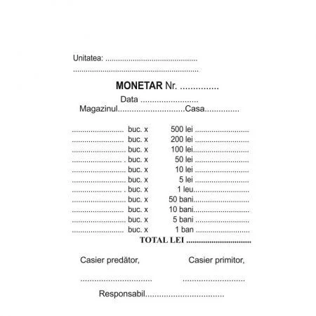 Formulare tipizate - Monetar A6, 50 seturi 2ex, autocopiativ, Unitate Protejata