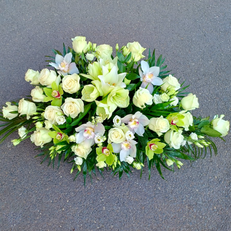 Coroane & Funerare - Aranjament Funerar cu Trandafiri, Orhidee si Eustoma