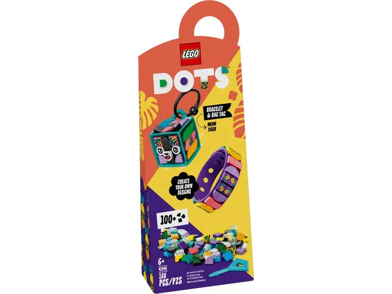 Frumusete, bijuterii si accesorii fetite - LEGO® DOTS - Bratara si breloc tigru neon 41945, 188 piese