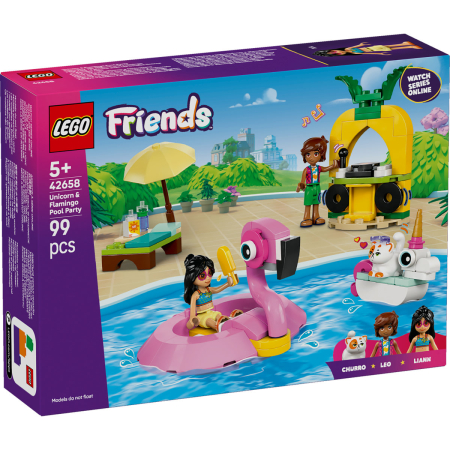 LEGO Friends - LEGO® Friends - Petrecere la piscina cu unicornul si flamingo 42658, 99 piese