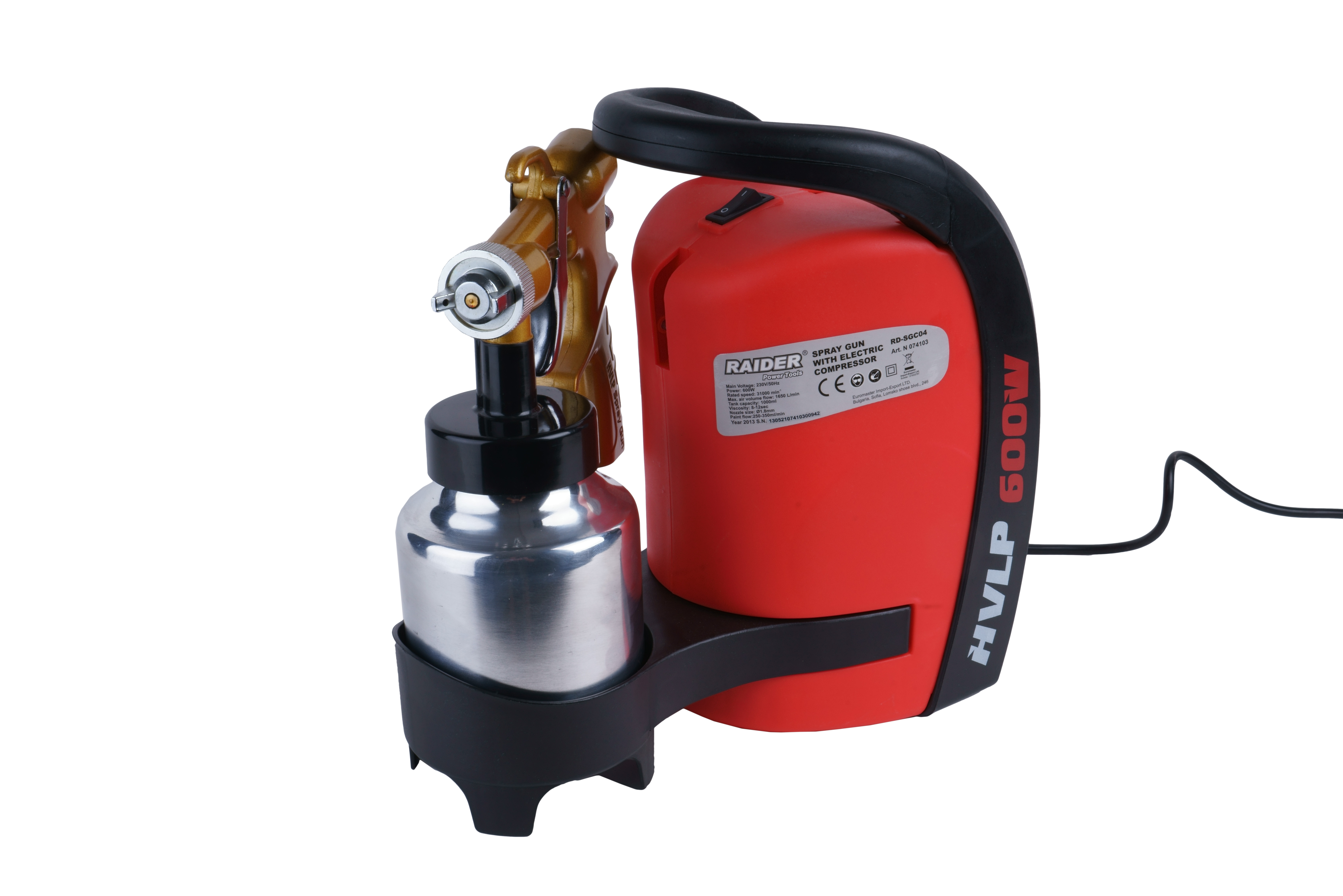 Festékpisztoly 600W ø1.8mm 1L folyt. fém sárgaréz pisztoly RD-SGC04 [2]