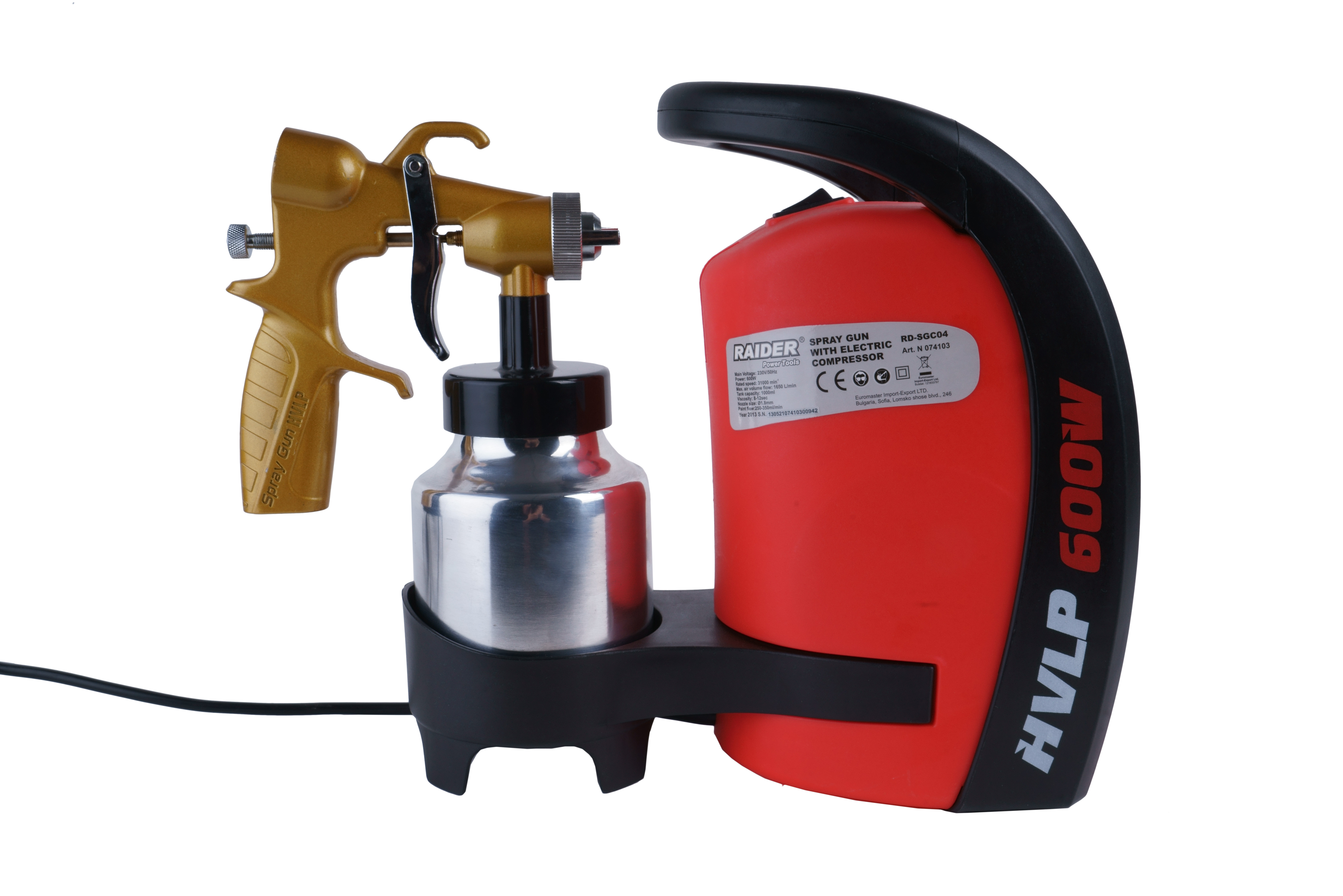 Festékpisztoly 600W ø1.8mm 1L folyt. fém sárgaréz pisztoly RD-SGC04 [4]