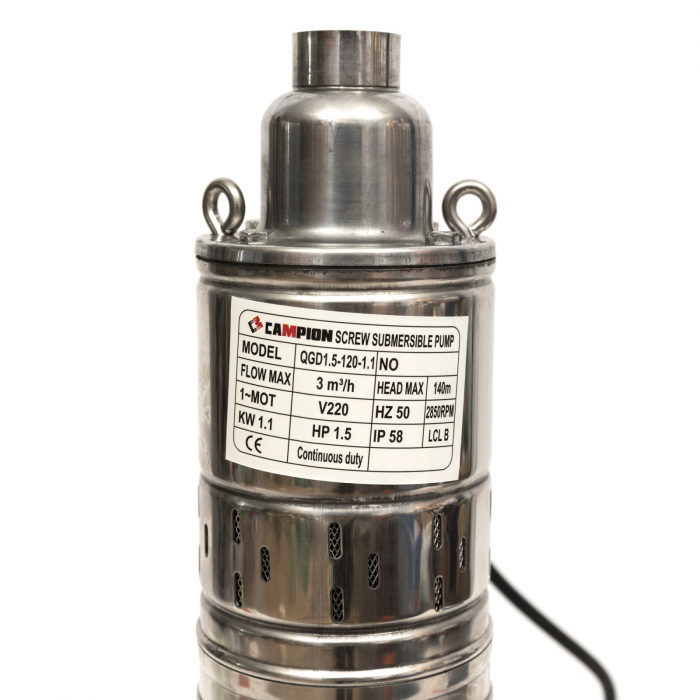 Búvárszivattyú tiszta vízhez, 1,1 kW, 3 m³/h, csatlakozás 1", ürítési magasság 140 m, ágyú úszóval [2]