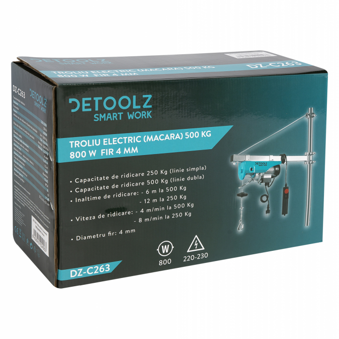 Csörlő (daru) Detoolz 500kg 800W huzal 4mm [6]