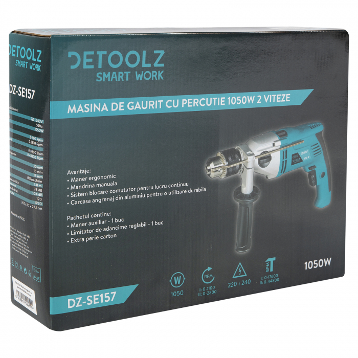 Detoolz fúró és csavarhúzó ütőhangszerekkel 1050W, 2 sebesség [8]