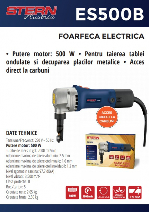 Elektromos lemez vágott olló Stern ES500B, 500 W, 1,2-2,5 mm [3]