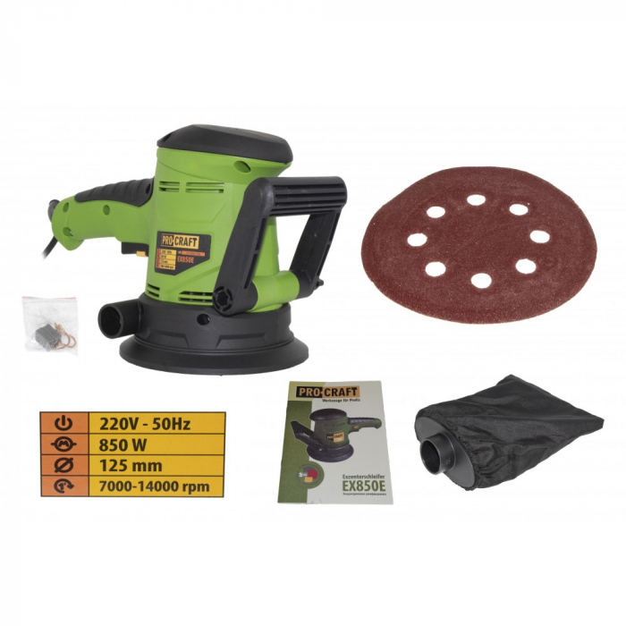 Excentrikus csiszológép ProCraft EX850E, 850 W, 14000 ford./perc, Ø125 mm [2]