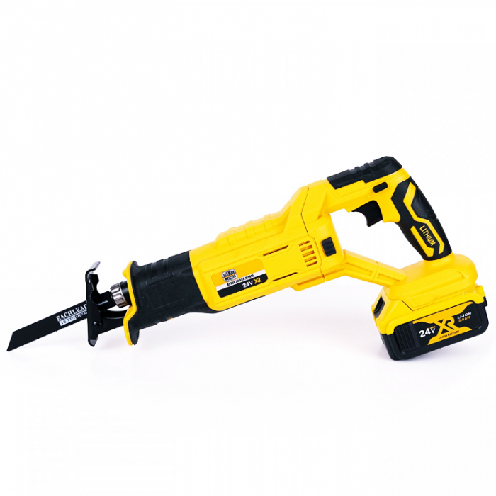 German Meister Akkus fűrész, Orrfűrész típusú, 24 V, 5000 mAh, 4 penge különböző modellekkel, 2 akkumulátor [3]