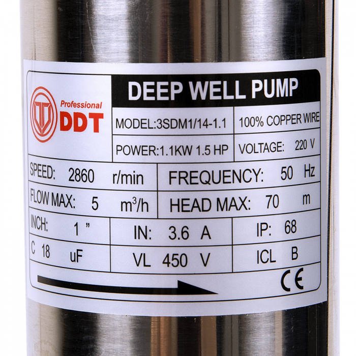 Merülő rozsdamentes acél szivattyú DDT Professional 3SDM3/14, 1100 W, 5 MC/H [2]