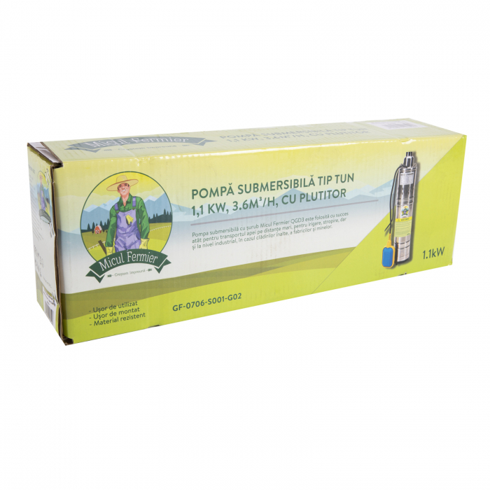 Micul Fermier mélyszivattyú Small Farmer QGD professzionális úszóval, teljesítmény 1100 W, emelési magasság 120 m, áramlás 3000 L / óra, 100% réz, 12 cm átmérőjű [4]