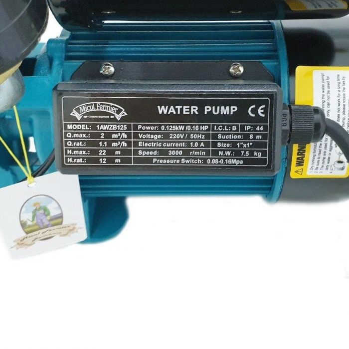 Mini vízszivattyú 1AWZB125, 0,125 kW, 2 m³/h, ürítési magasság 22 m, tartály 2 L [2]