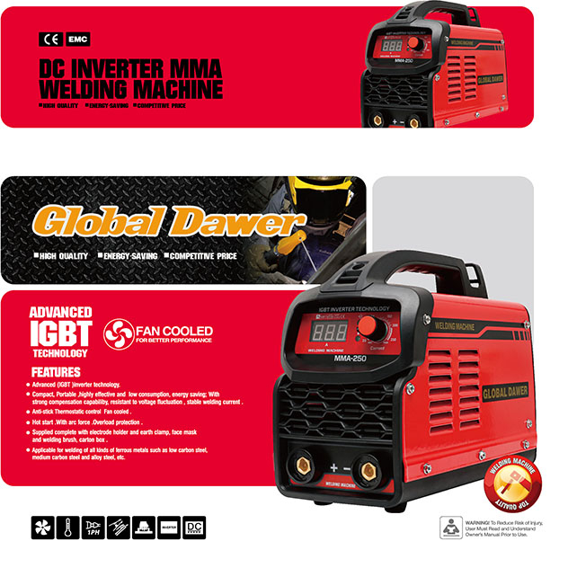 MMA hegesztő inverter, Global Dawer, 250 A, 2,5 - 4 mm [3]