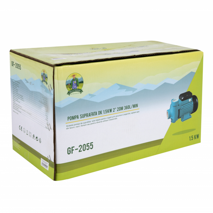 Öntöttvas felszíni szivattyú, DK 1.5KW 2" 20m 360l / perc, 2850 rpm, szívás 7 m, kisülés 20 m [6]