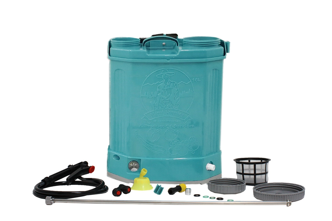 Pandora GF-0667||GF-0643||GF-0659 elektromos permetező szivattyú készlet, 16 liter, 5 bar + nyomásszabályozó, vermorel akkumulátorral + 2,7 m lándzsával és fúvóka készlettel [9]