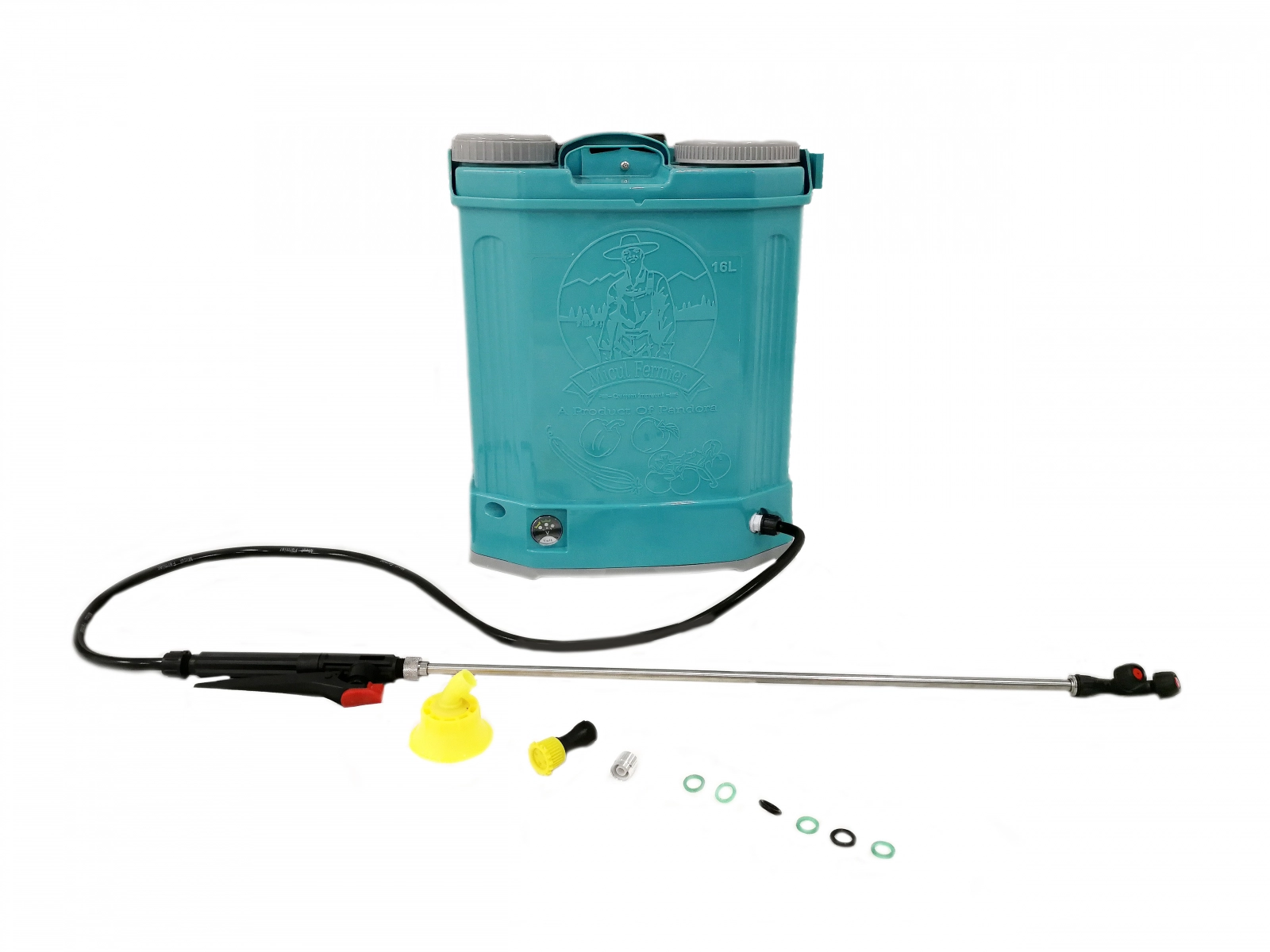 Pandora GF-0667||GF-0643||GF-0659 elektromos permetező szivattyú készlet, 16 liter, 5 bar + nyomásszabályozó, vermorel akkumulátorral + 2,7 m lándzsával és fúvóka készlettel [5]