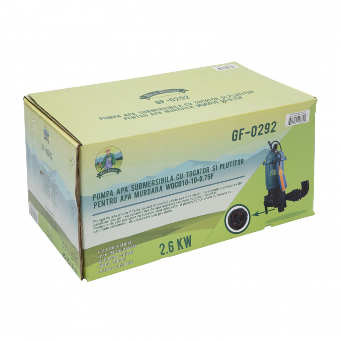 Piszkosvíz-szivattyú aprítóval és úszóval EUROAQUA 2600W, 2", 20 mc³/óra, ürítés 12 m + tömlő 20m fejjel [5]