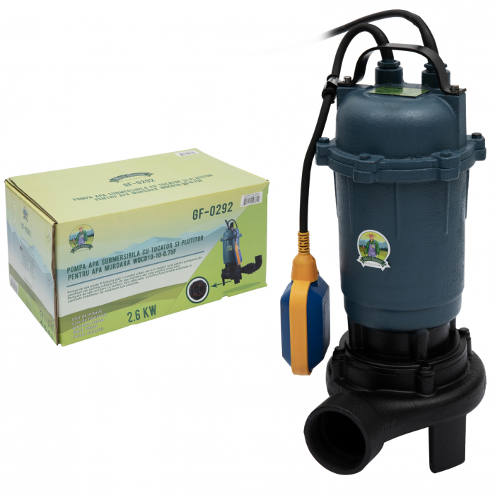 Piszkosvíz-szivattyú aprítóval és úszóval EUROAQUA 2600W, 2", 20 mc³/óra, ürítés 12 m + tömlő 20m fejjel [6]
