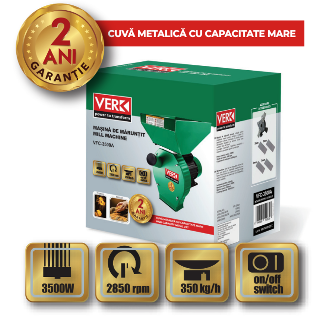 Verk Daráló, takarmányhoz, növényi hulladékhoz, gabonafélékhez és csutkához, 3.5 kW, 350 kg / h, AKT [3]